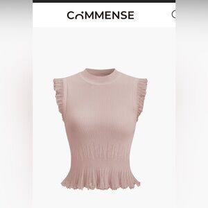 Commense Pink Ribbed Sleeveless Top